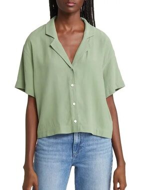 Madewell Sage Green Lyocell Camp Collar Crop Shirt